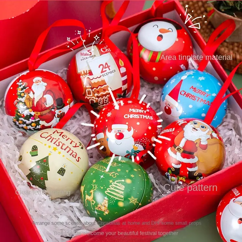 Оловянный шар для конфет рождественские украшения лента эльфийский шар орнамент Подарочная коробка банка для хранения с тематикой рождественской елки