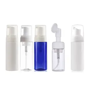 Estetica del viso detergente 50ml 100ml 150ml chiaro bianco blu pet airless pompa bottiglia di schiuma con eva silicone pennello