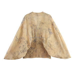 Blusa de Verano con Estampado Floral, Cuello en V, Versátil, Transpirable, de Manga Larga, Estilo Vintage - Product Image 2