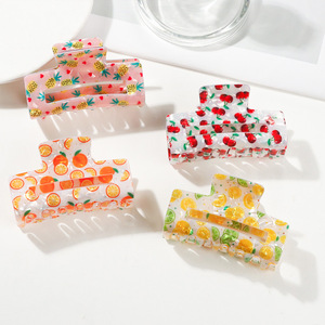 Pinces à cheveux rectangulaires transparentes à imprimé fruits pour femmes, idéales pour un usage quotidien - Product Image 2