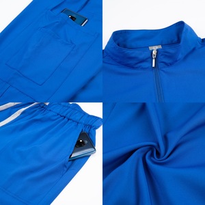 HZMNOI Scrubs Set Blue Short Sleeve Top Pants Moisture Wicking For Medical Beauty Salon Women's Uniform - Product Image 5