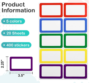 Étiquettes adhésives rectangulaires 5 couleurs 3,5x2,25 pouces, autocollants en papier inscriptibles, 400 unités pour entreprises et achats - Product Image 1