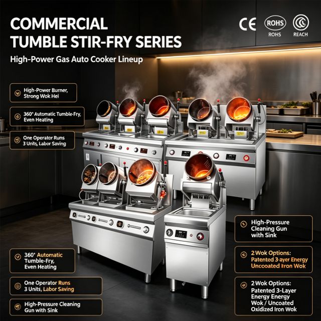 Semikron Customized 110V/220V Gas Drum Rotary Automatic Cooking Machine for Fried Rice Noodles Stir Fry Wok Rotation Heating