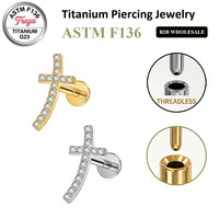 Freya ASTM F136 Titane Zircon Tragus Threadless Push Pin Labret Stud Helix Earrings Body Piercing Jewelry Wholesale