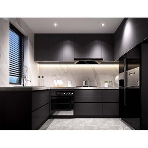 Armoire moderne en bois noir foncé mat avec <span class=keywords><strong>porte</strong></span>, armoire personnalisée, rangement de meubles en contreplaqué, armoires de cuisine simples, menuiserie - Product Image 3