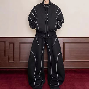 Ensemble de survêtement unisexe réfléchissant 3M vintage automne 2025 – Veste coupe-vent décontractée streetwear avec fermeture éclair et capuche en polyester/nylon - Product Image 1