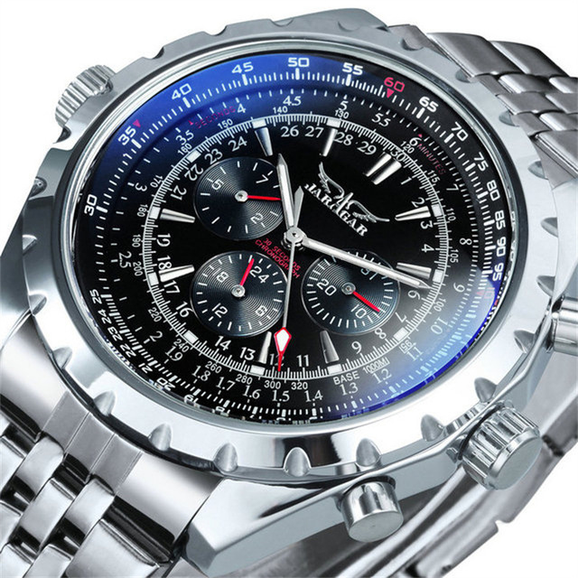 Men's Stainless Steel Automatic Mechanical Watch Waterproof Chronograph Luminous Hands Charm Style