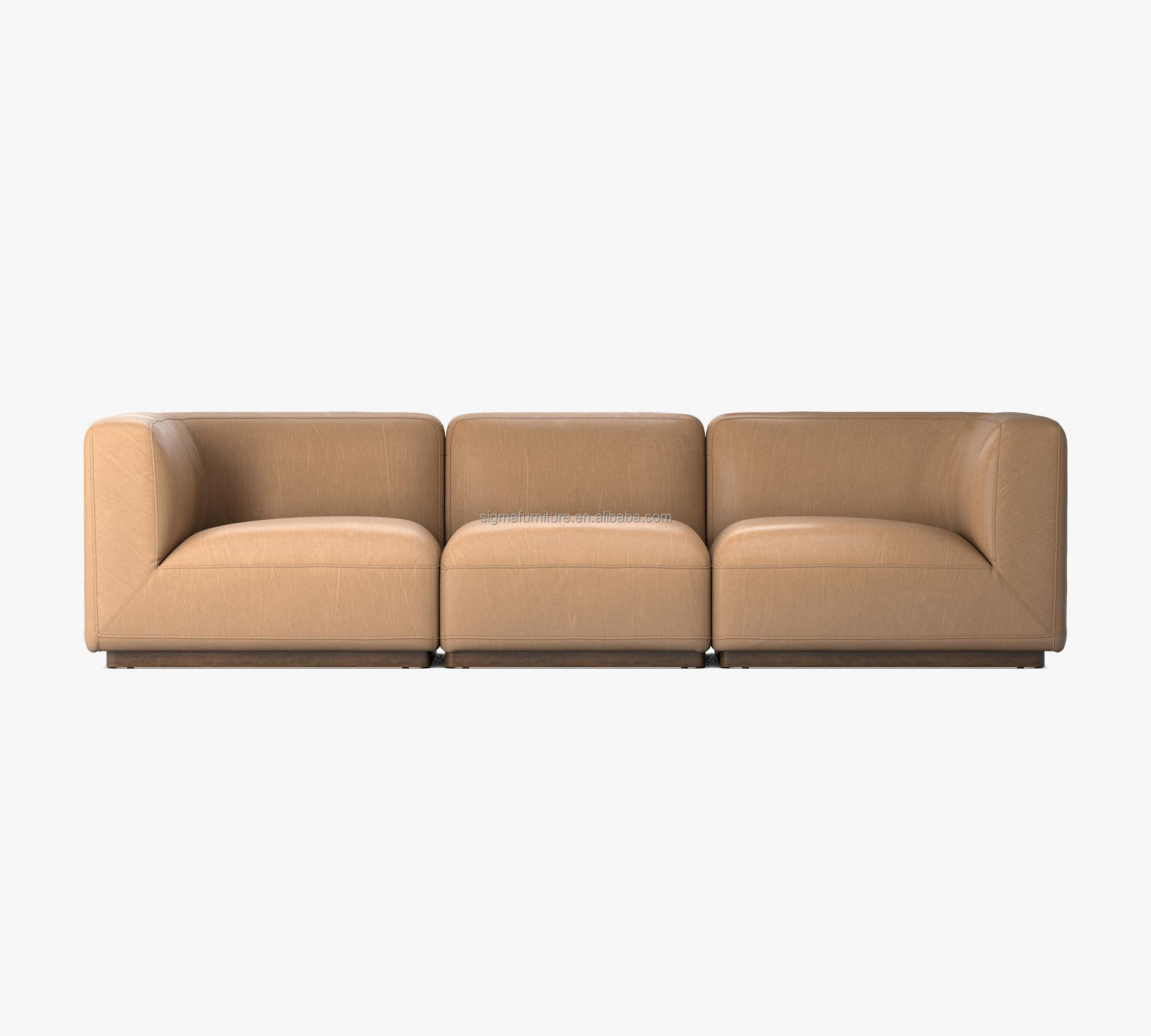 New Arrival Leather Square Arm 3-Piece Modular Sofa living room leather sectional sofa