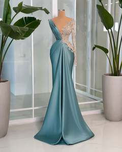 Gaun Malam Khusus Dearin Model V-neck Mermaid Panjang Menyentuh Lantai dengan Rok Berlipit, Hiasan Simpul dan Manik-manik, Gaun Acara Khusus, Gaun <span class=keywords><strong>Prom</strong></span> Formal - Product Image 1