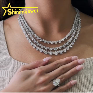 Custom 3 in 1 Pear Cut <b>Iced</b> Out Hip Hop Tennis Chains Moissanite Tennis Necklace 925 Silver - Product Image 1