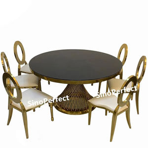 Venta Directa de Fábrica, Muebles para Banquetes y Fiestas, Mesa Redonda Negra de Acero Inoxidable para Bodas - Product Image 1