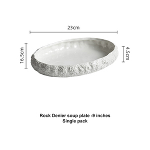 Nueva creatividad, plato de cena de cerámica blanca ovalada, <span class=keywords><strong>platos</strong></span> fríos con borde de <span class=keywords><strong>roca</strong></span>, <span class=keywords><strong>platos</strong></span> para servir ensaladas profundas, <span class=keywords><strong>platos</strong></span> de pescado para restaurante - Product Image 4