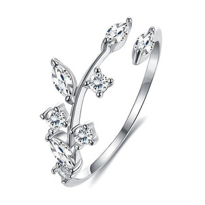 T0352 Anello da Donna a Forma di Pianta con Zirconia Cubica, Taglio Marquise, Montatura a Griffe, Anelli di Fidanzamento alla Moda - Product Image 1