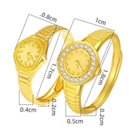 Bague montre vintage plaquée or style punk ajustable avec zircones cubiques pour femmes et hommes, cadeau personnalisé pour couple