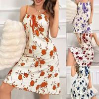 Chemise de nuit longue florale sans manches pour femme avec nœud frontal – Tenue décontractée pour dormir