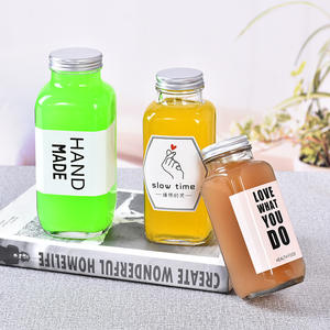 Grosir kosong 350ml 250ml 500ml persegi susu/jus/teh/minuman botol kaca botol jus minuman - Product Image 6