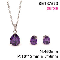Ensemble Collier et Boucles d'Oreilles Goutte d'Eau en Zircon Pierres de Naissance (12 Mois), Acier Inoxydable Plaqué Or 18K, Étanche, Bijoux de Mode Luxe Léger, Vente en Gros