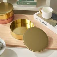 Boîte en métal ronde compatible four, couleur or rose, pour gâteaux, biscuits, conteneur de rangement alimentaire, boîte à pâtisserie de qualité alimentaire, vente en gros