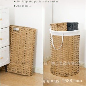 Panier de rangement rond en osier tressé à la main avec couvercle pour la lessive, la salle de bain, organisateur anti-poussière - Product Image 5