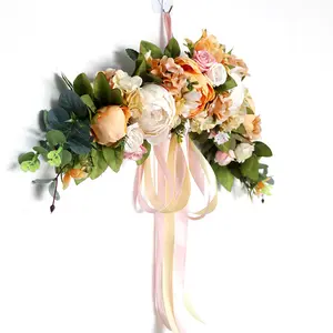 Coroas de verão falsas de rosas para a porta da frente, flores de parede, decoração de casamento, cenário artificial