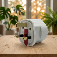 Adaptateur de voyage Schuko Type F vers Type G UK, prise femelle EU, sortie mâle britannique 3 broches, corps hexagonal blanc, fusible bleu