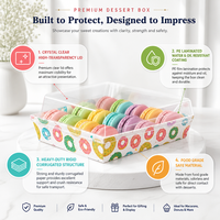 Boîte en carton rigide laminé avec couvercle transparent pour macarons, emballage de desserts, présentoir de boulangerie, boîte cadeau