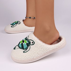 Chaussons d'intérieur chauds et mignons en forme de tortue, en peluche douce, confortables, en polaire Sherpa, pour la maison - Product Image 6