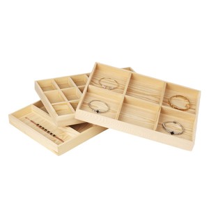 Plateau à bijoux en bois de pin avec compartiments, boîte de rangement de bureau pour bracelets, boucles d'oreilles, colliers, ornements - Product Image 4