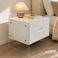 Mesita de Noche Moderna y Duradera de Madera con Dos Cajones y Marco Transparente para Almacenamiento en Dormitorios de Hoteles y Apartamentos