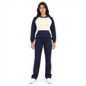 Conjunto de Sudadera con Capucha y Bloques de Color para Mujer, Manga Larga, Forro Polar, Ropa Deportiva Casual, 2 Piezas, Pantalones Largos con Bolsillos, Corte Regular - Product Image 1