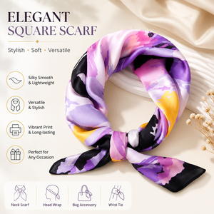Custom Logo Printed Satin Scarf, Luxury Silk Feeling 70x70cm Square Neckerchief, Wholesale Purple Fashion Neck Bandana - Product Image 1