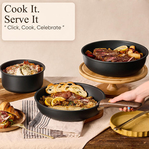 Non-Stick Cookware Set With Wooden Handles <b>Ceramic</b> Coating Oven Safe Kitchen Cooking Pots <b>Pans</b> Spatula Tools Set - Product Image 2