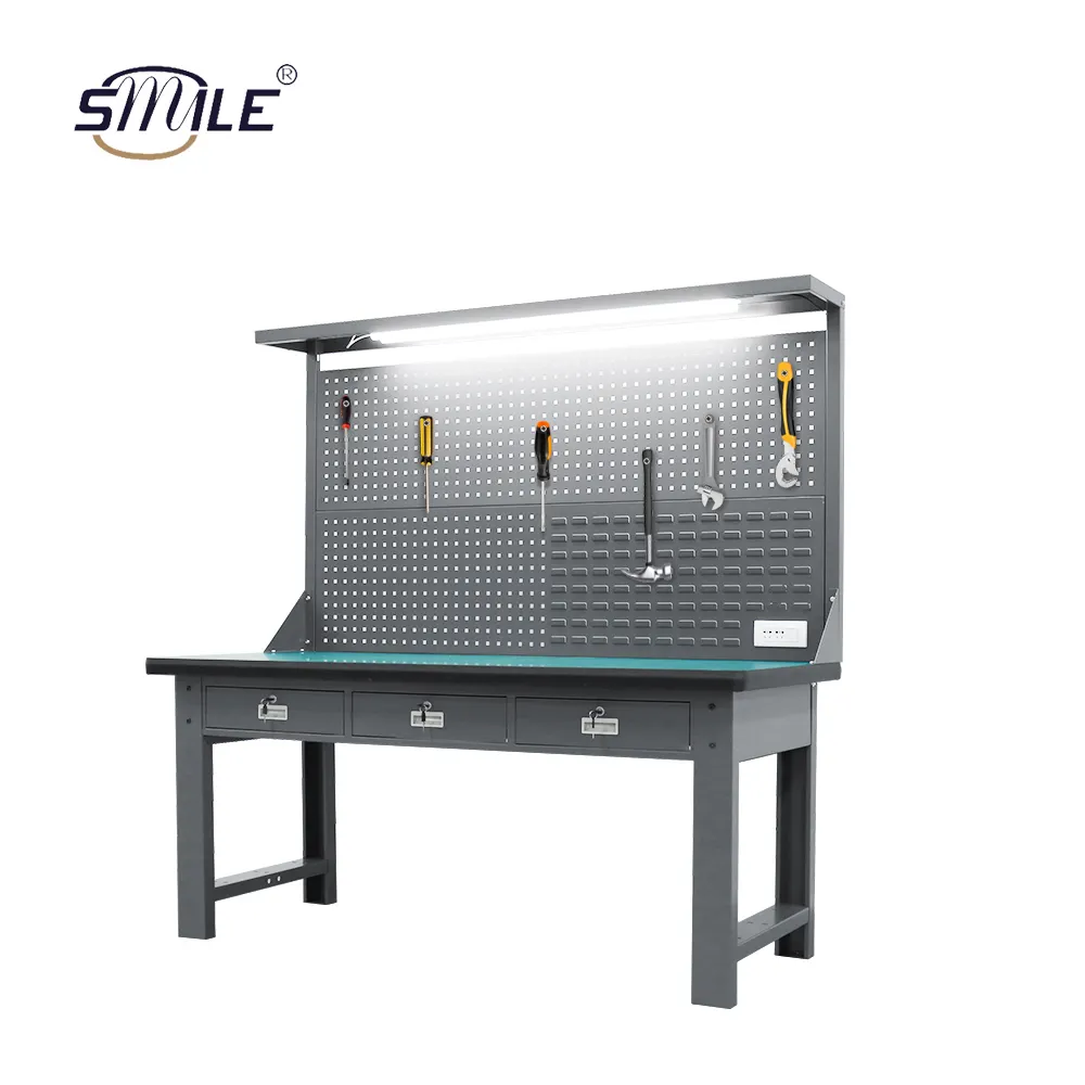 Table de travail d'assemblage d'atelier SMILETECH avec poste de travail antistatique à tiroir établi en métal