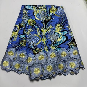 <span class=keywords><strong>Tissu</strong></span> en <span class=keywords><strong>coton</strong></span> <span class=keywords><strong>africain</strong></span> ciré avec dentelles brodées, matériau de dentelle africaine brodée, <span class=keywords><strong>tissu</strong></span> de dentelle française pour la confection de robes - Product Image 2