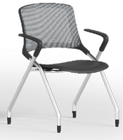 Chaise de conférence ergonomique moderne en maille avec structure en fer et accoudoirs fixes, pliable pour la maison, le bureau, l'hôpital, l'école, le personnel et les visiteurs
