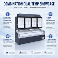Vitrine Réfrigérée Commerciale Combinée : Réfrigérateur Supérieur et Congélateur Inférieur à Double Température (Modèle Mère-Fils) pour Supermarché