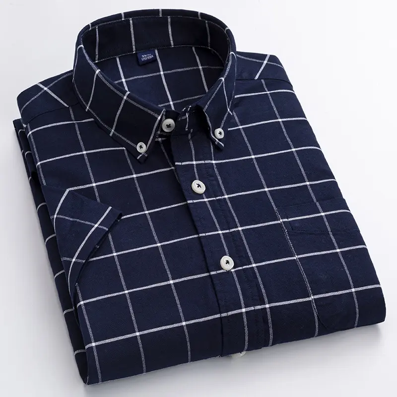 clothing brand vendor Turn-down Collar Stripe Plaid shirts for men short sleeve dress shirts for men