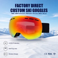 Masque de ski sans monture avec logo personnalisé, anti-buée, UV400, verres sphériques REVO, monture TPU, vente en gros d'usine