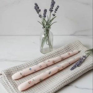 Hand Painted Floral Taper Candles Custom Light <b>Pink</b> Pastel Smokeless for Weddings <b>Christmas</b> Home <b>Decor</b> & Events - Product Image 2