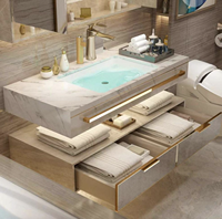 Salles de bains flottantes de luxe modernes Bon prix Comptoir en marbre PVC MDF Pierre d'acier avec miroir et lavabo Villas