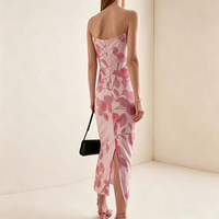 Robe longue personnalisée pour femme, en satin doux, imprimé floral rose, respirante, taille naturelle, pour l'automne et l'été, idéale au quotidien