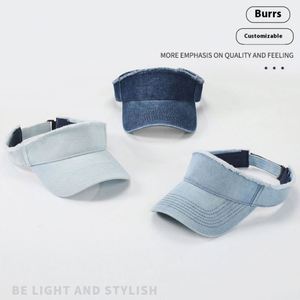 Fashion Trendy Girl <b>Lady</b> Frayed Edge Denim Sun <b>Hat</b> Visor Cap Custom Logo Cotton Jean Women Men <b>Summer</b> Sports Cap - Product Image 2