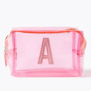 Bolsa de viaje con letras para mujer, bolsa de PVC de plástico para maquillaje
