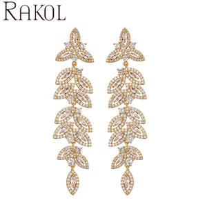 ต่างหูระย้าทรงใบไม้หรูหรา RAKOL EP5436 ประดับเพชรซิร์โคเนีย 5A สำหรับเจ้าสาว ปี 2023 - Product Image 1
