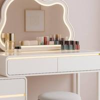 Ensemble de coiffeuse moderne blanc laqué avec miroir LED en forme de nuage et tiroirs de rangement pour chambre à coucher