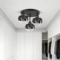 Plafonnier moderne à 3 lumières E27, noir et verre transparent, luminaire sphérique pour cuisine, salle à manger, chambre, couloir