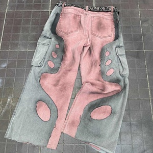 Jeans Retro de Trabajo para Hombre con Diseño de Parches, Pierna Ancha y Holgada, Adecuados para Tendencias Urbanas y Hip-hop de los Años 2000 - Product Image 5