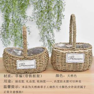 Cestas de flores, cestas de paja y ratán tejidas, cestas para arreglos florales, estilo coreano, cestas de flores hechas a mano para floristería - Product Image 1