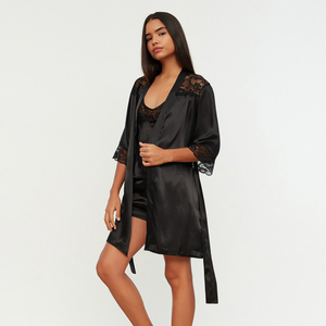 Chemise de nuit en dentelle tendance pour femmes, deux pièces, confortable, douce pour la peau, respirante, sexy, best-seller - Product Image 2