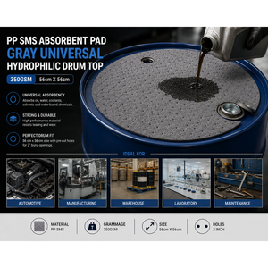 Tapis de protection universel gris absorbant pour tambour, hydrophile, 100 % polypropylène SMS, 56 cm x 56 cm - Product Image 3
